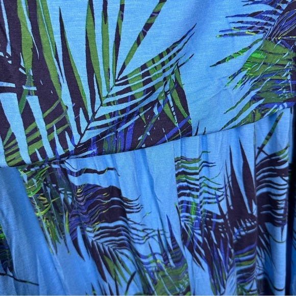 Belle by Kim Gravel | Blue and Green Leaf Print Jumpsuit - Picture 4 of 7